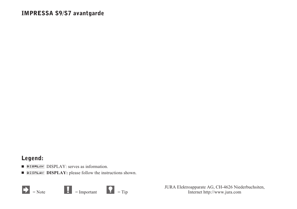 Impressa s9/s7 avantgarde legend | Jura Capresso IMPRESSA S9/S7 User Manual | Page 2 / 28