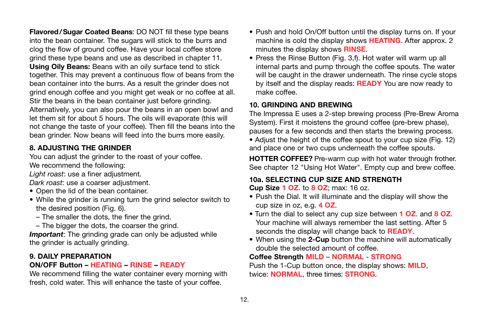 Jura Capresso IMPRESSA E SERIES 64701R2 User Manual | Page 12 / 24