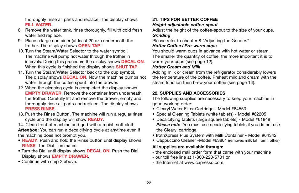 Jura Capresso IMPRESSA E SERIES 64701R2 User Manual | Page 22 / 24