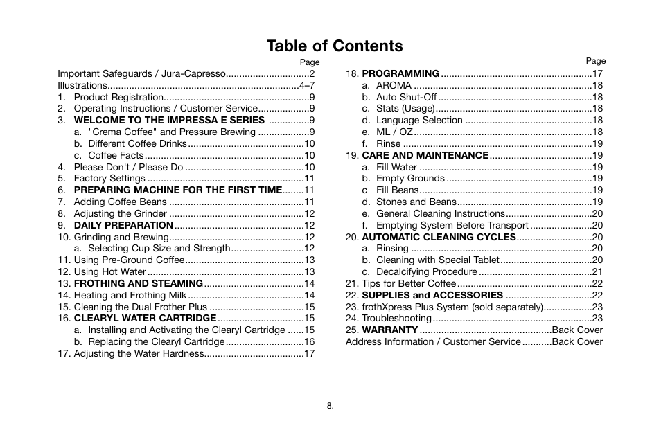 Jura Capresso IMPRESSA E SERIES 64701R2 User Manual | Page 8 / 24