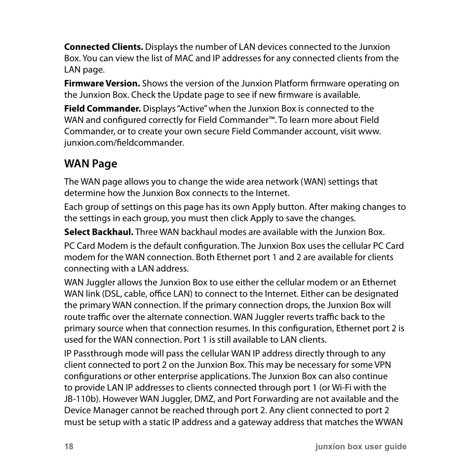 Wan page | Junxion Box JB-110B User Manual | Page 18 / 48
