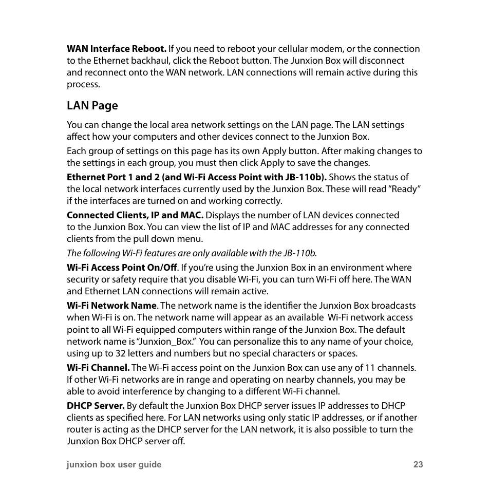 Lan page | Junxion Box JB-110B User Manual | Page 23 / 48