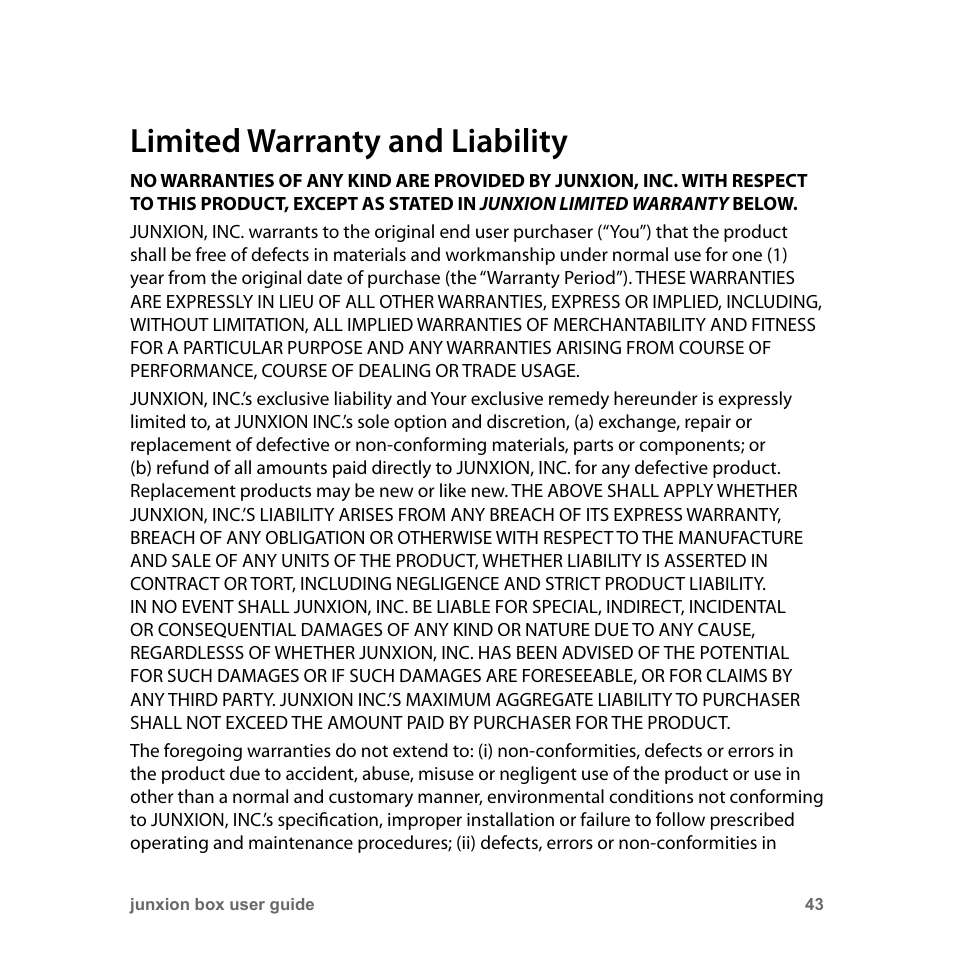 Limited warranty and liability | Junxion Box JB-110B User Manual | Page 43 / 48