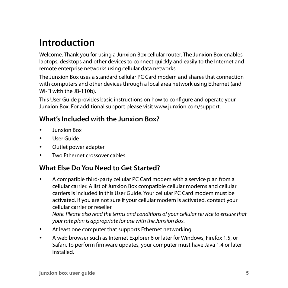 Introduction, What’s included with the junxion box, What else do you need to get started | Junxion Box JB-110B User Manual | Page 5 / 48