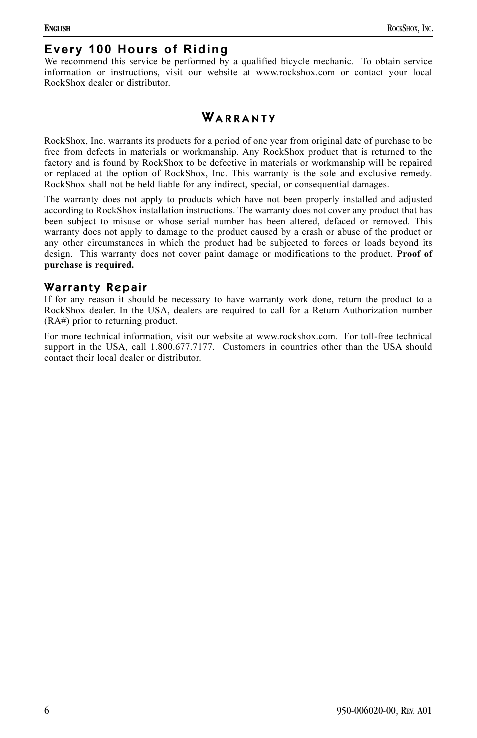 Every 100 hours of riding | JUDY CRAFT SL User Manual | Page 6 / 9