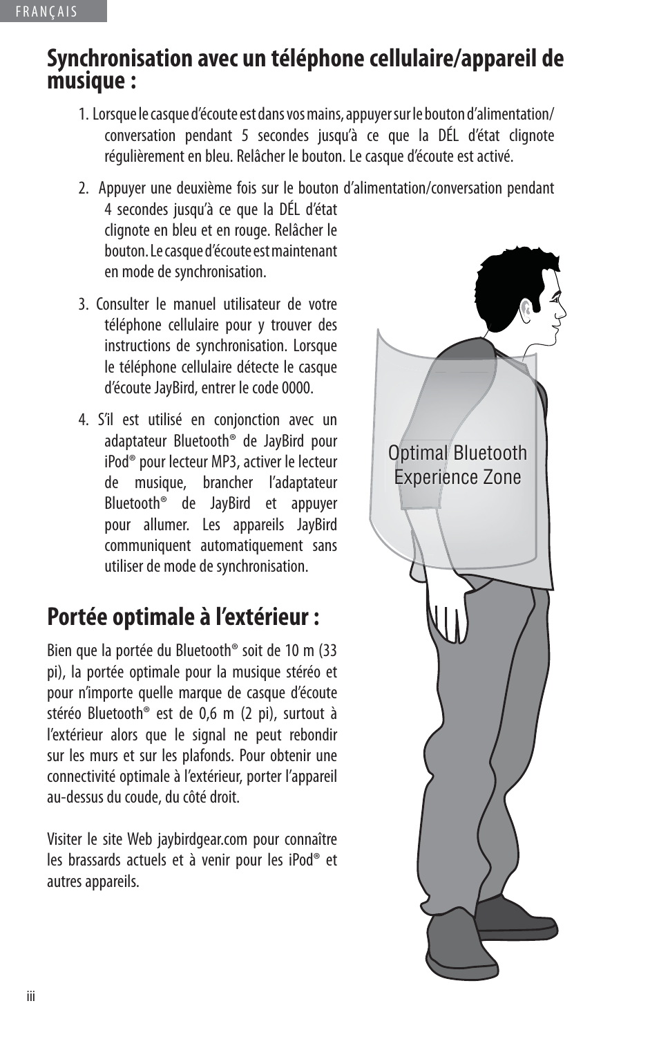 Portée optimale à l’extérieur | JayBird BLUETOOTH HEADPHONES JB200 User Manual | Page 20 / 82