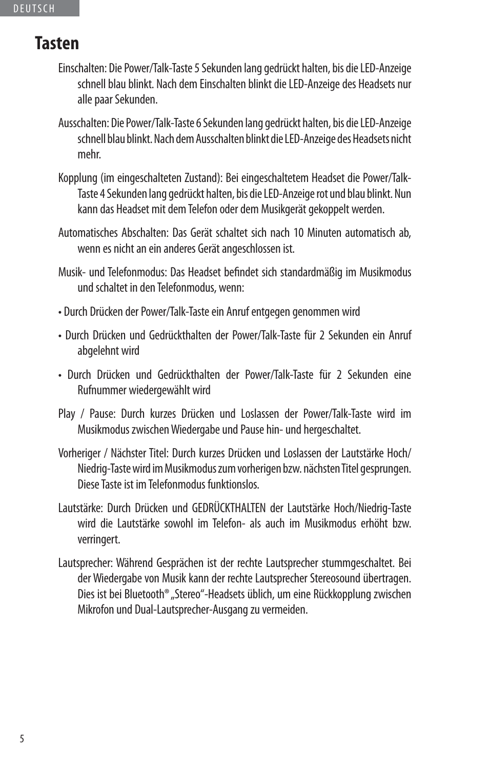 Tasten | JayBird BLUETOOTH HEADPHONES JB200 User Manual | Page 42 / 82