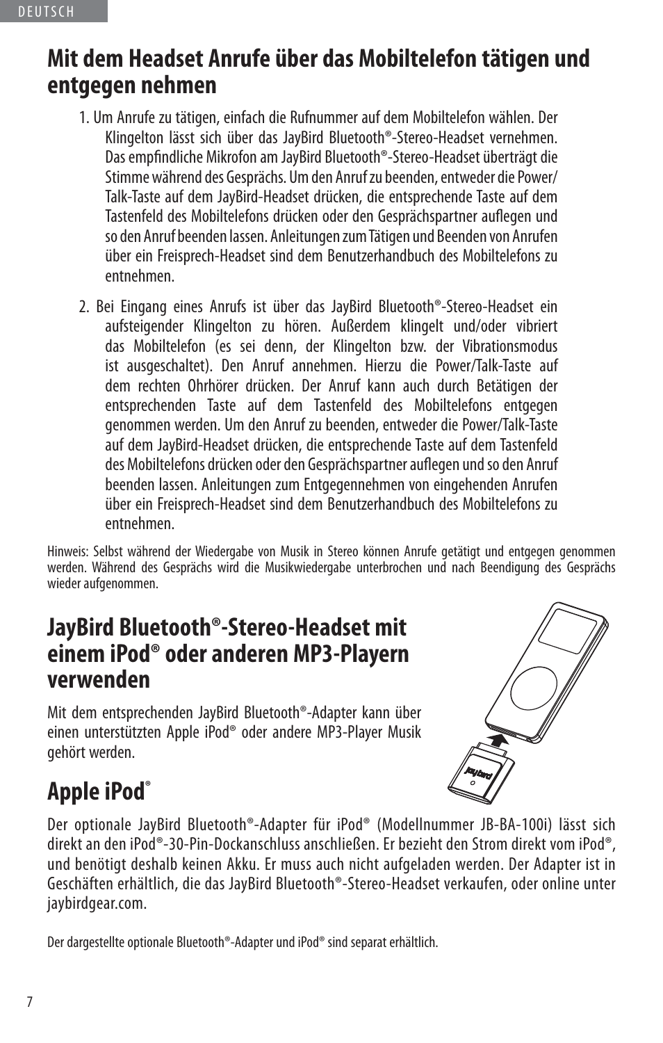 Apple ipod | JayBird BLUETOOTH HEADPHONES JB200 User Manual | Page 44 / 82