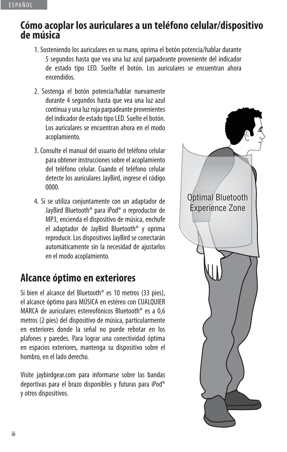 Alcance óptimo en exteriores | JayBird BLUETOOTH HEADPHONES JB200 User Manual | Page 68 / 82