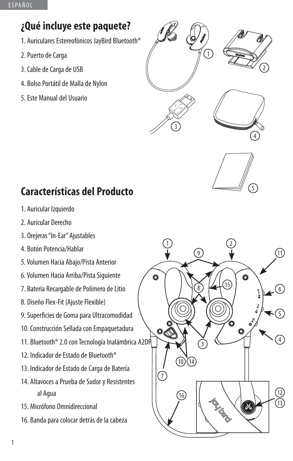 Qué incluye este paquete, Características del producto | JayBird BLUETOOTH HEADPHONES JB200 User Manual | Page 70 / 82