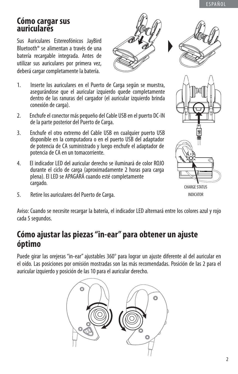 Cómo cargar sus auriculares | JayBird BLUETOOTH HEADPHONES JB200 User Manual | Page 71 / 82