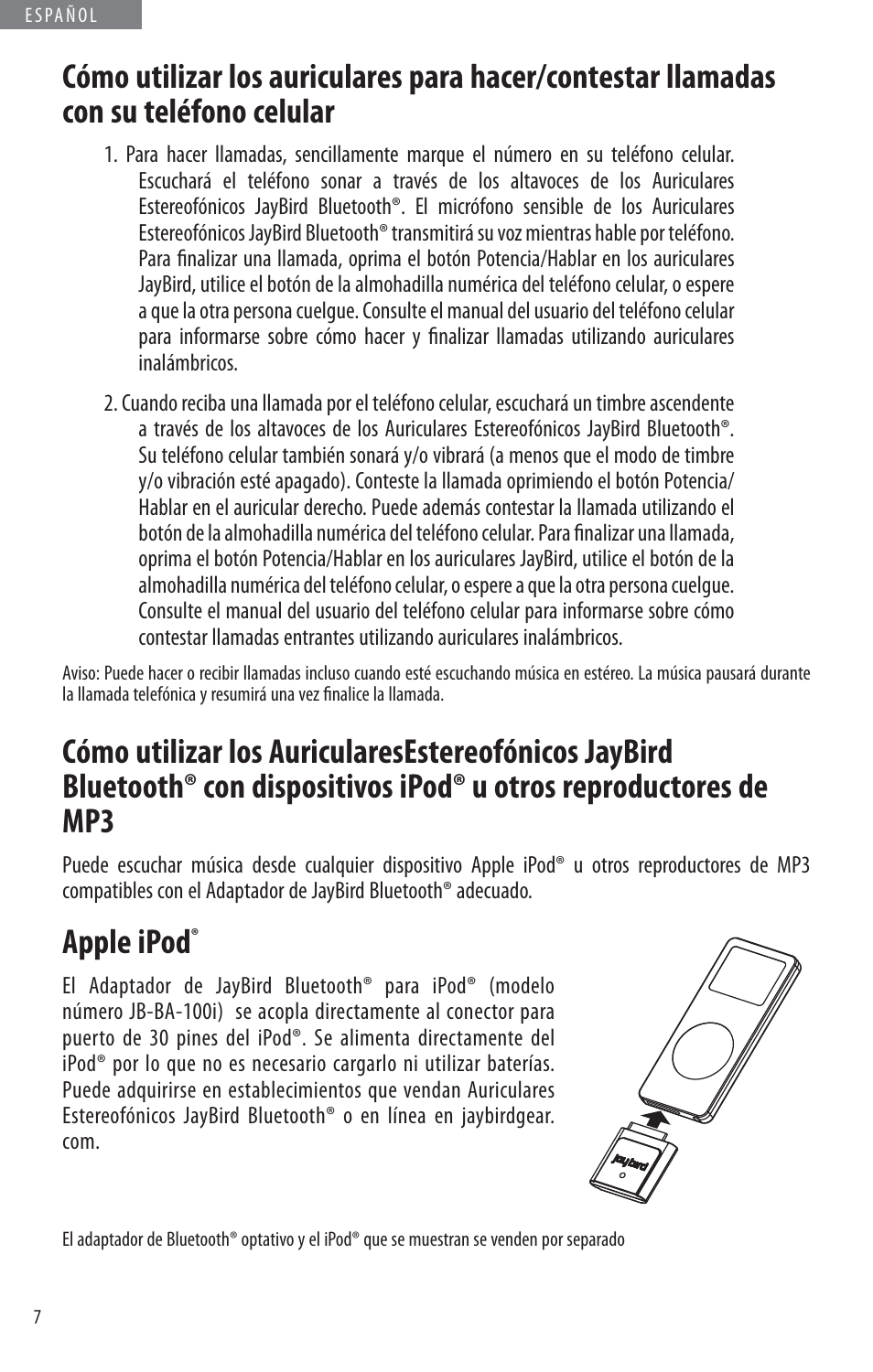 Apple ipod | JayBird BLUETOOTH HEADPHONES JB200 User Manual | Page 76 / 82
