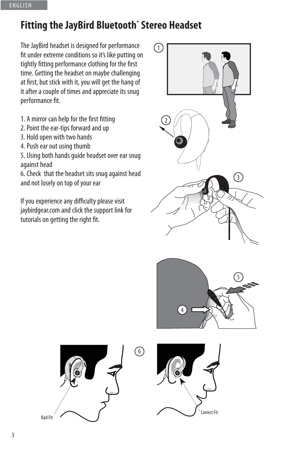 Fitting the jaybird bluetooth, Stereo headset | JayBird BLUETOOTH HEADPHONES JB200 User Manual | Page 8 / 82