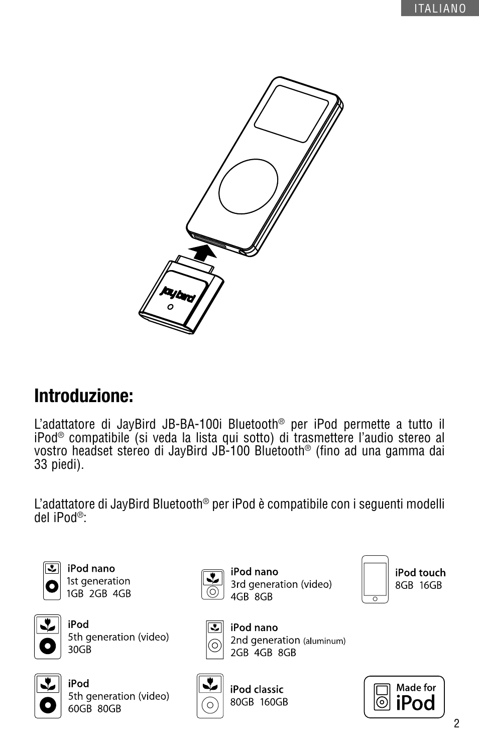 Introduzione | JayBird JB-BA-100I User Manual | Page 15 / 22