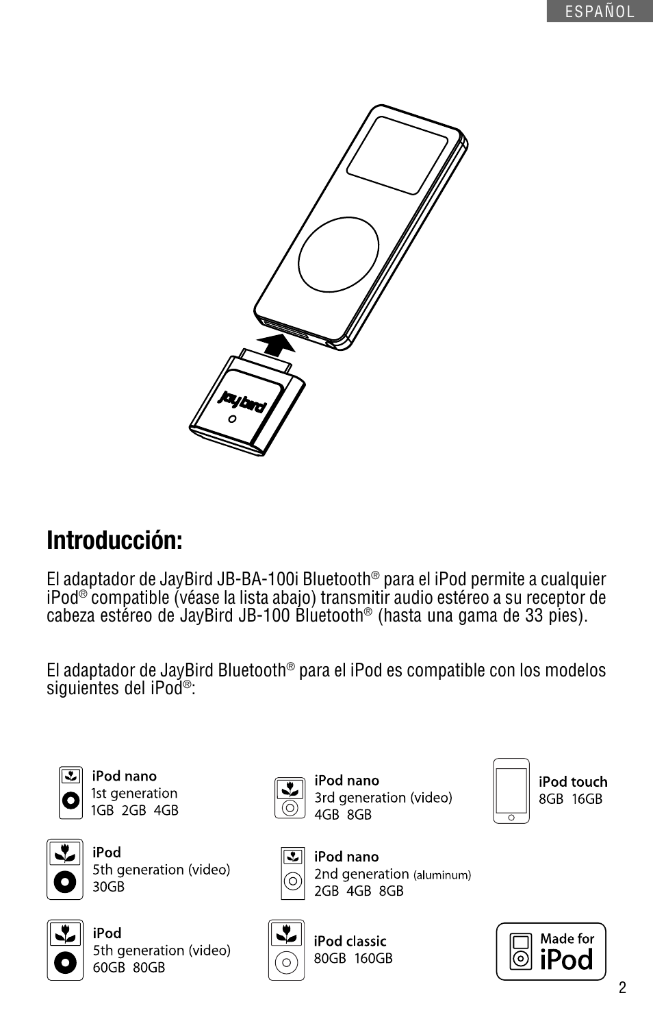Introducción | JayBird JB-BA-100I User Manual | Page 19 / 22