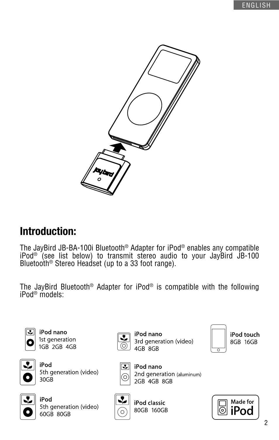 Introduction | JayBird JB-BA-100I User Manual | Page 3 / 22