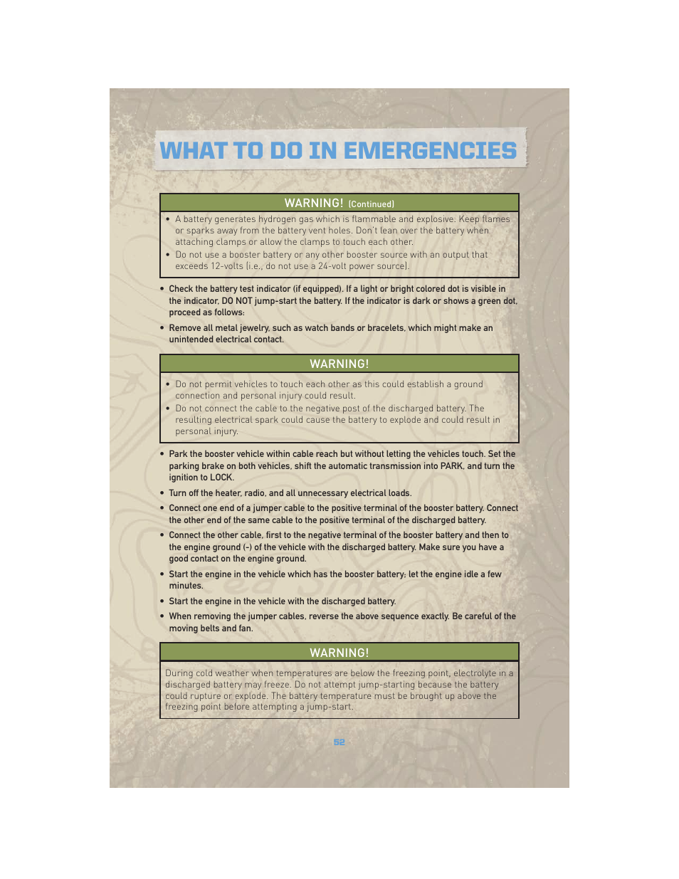 What to do in emergencies | Jeep COMMANDER 2010 User Manual | Page 54 / 78