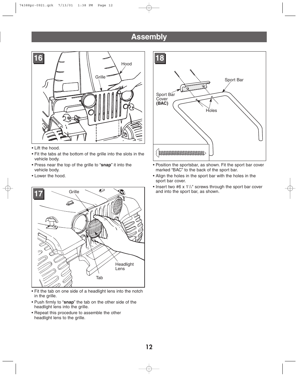 Assembly | Jeep 74383 User Manual | Page 12 / 28
