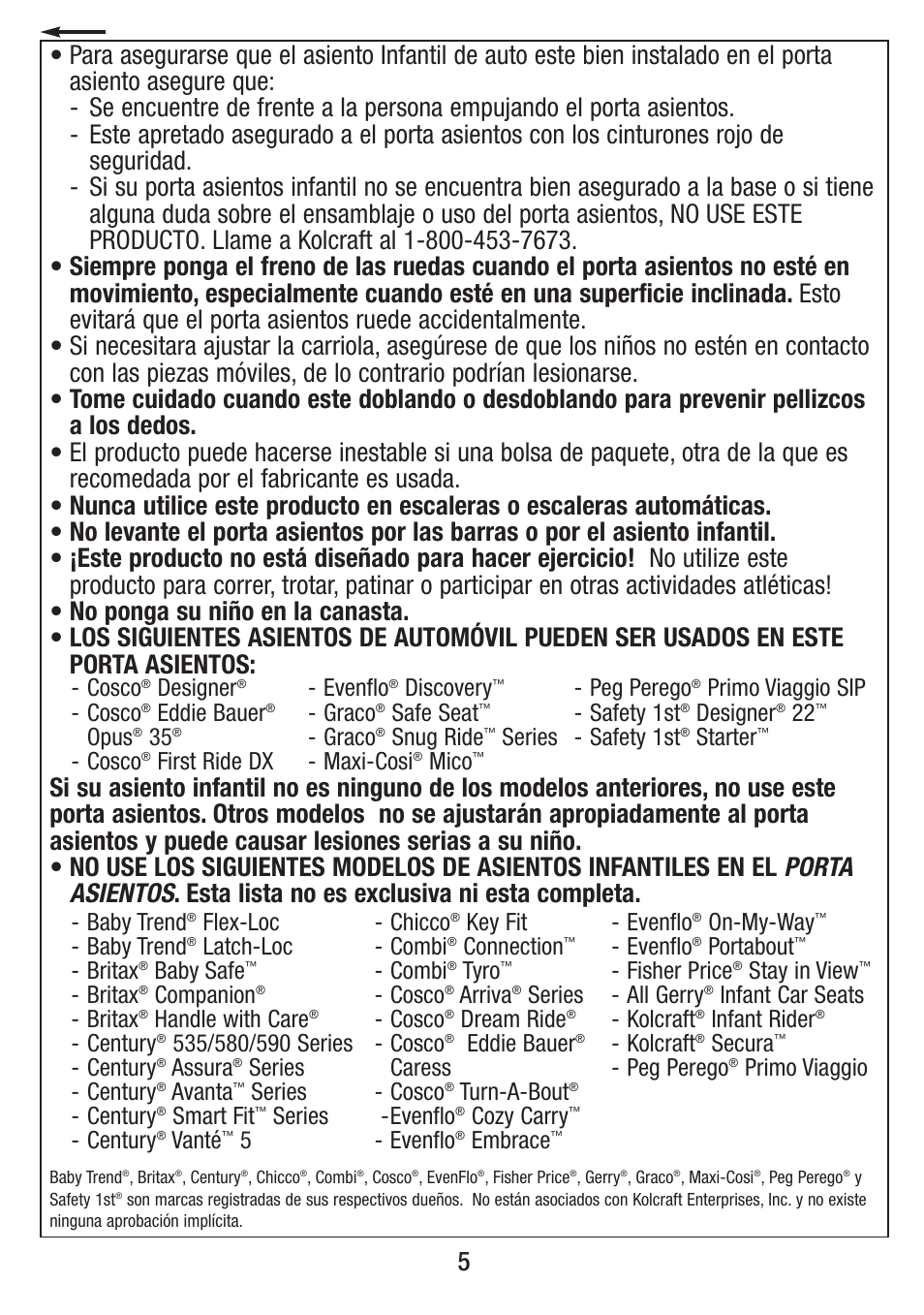 Evenflo, Discovery, Graco | Safe seat, Snug ride, Series - maxi-cosi, Mico, Cosco, Designer, Eddie bauer | Jeep VIL001-R1 User Manual | Page 5 / 24