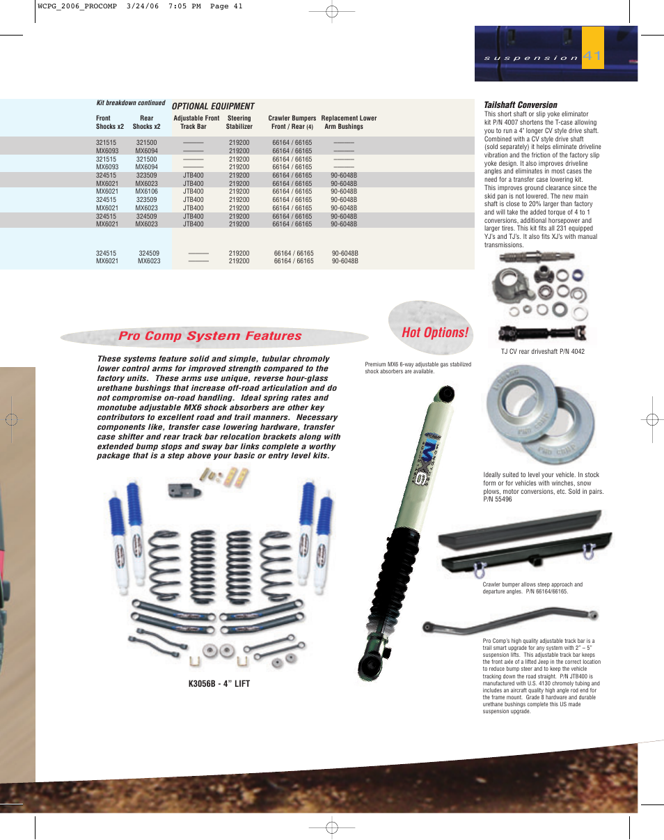 Hot options, Pro comp system features | Jeep 2WD User Manual | Page 2 / 6