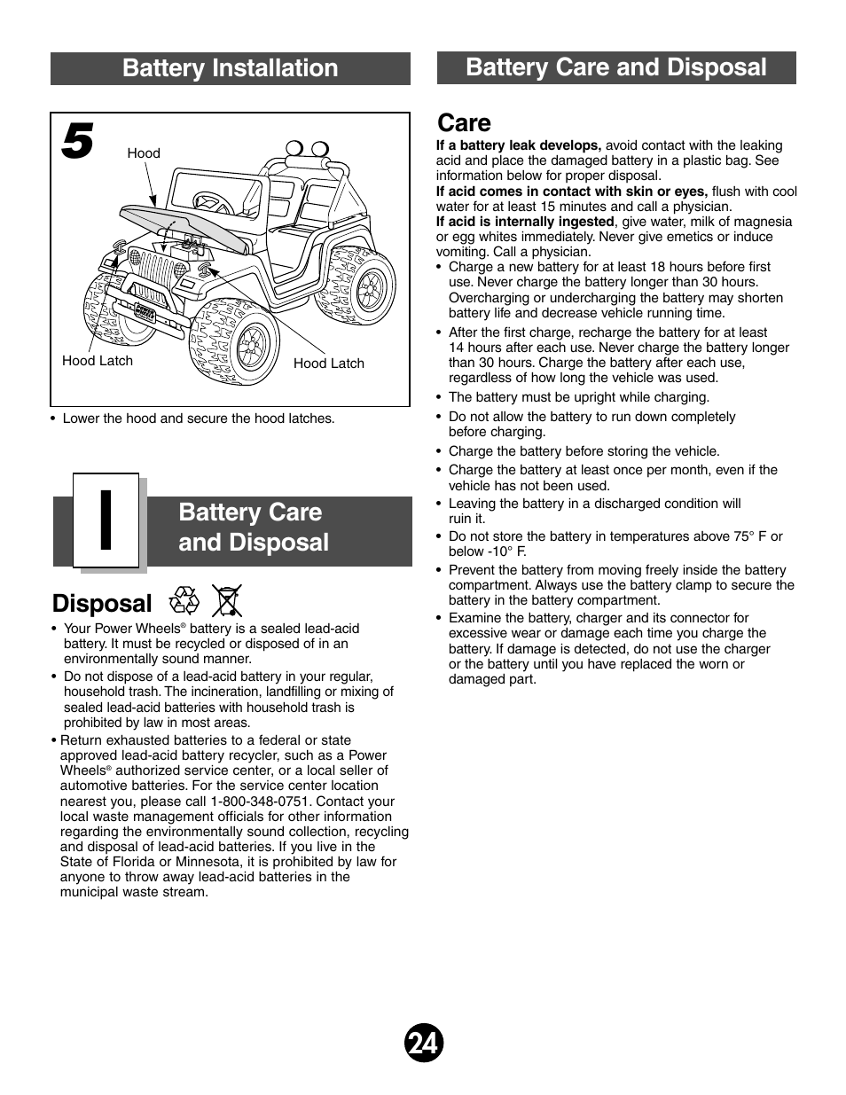 Care disposal battery installation | Jeep 75598 User Manual | Page 24 / 36