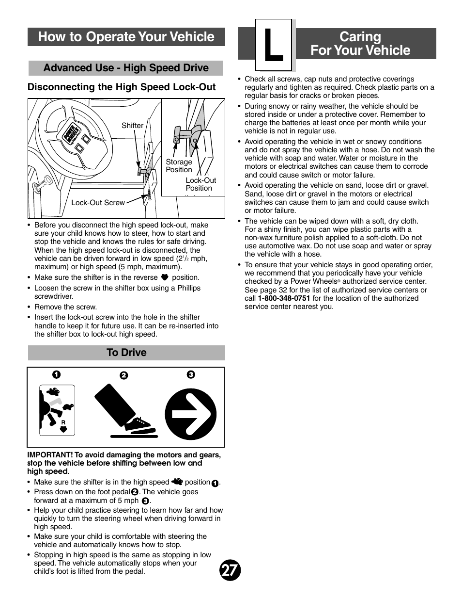 Caring for your vehicle, How to operate your vehicle, Advanced use - high speed drive | Jeep 75598 User Manual | Page 27 / 36