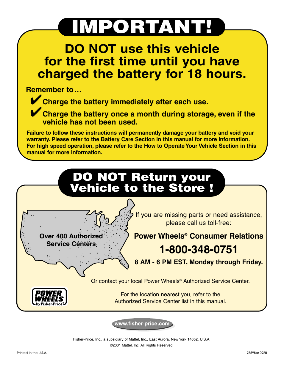 Important, Do not return your vehicle to the store | Jeep 75598 User Manual | Page 36 / 36