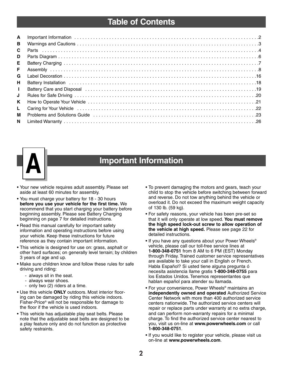 Table of contents important information | Jeep WRANGLER B7659 User Manual | Page 2 / 28