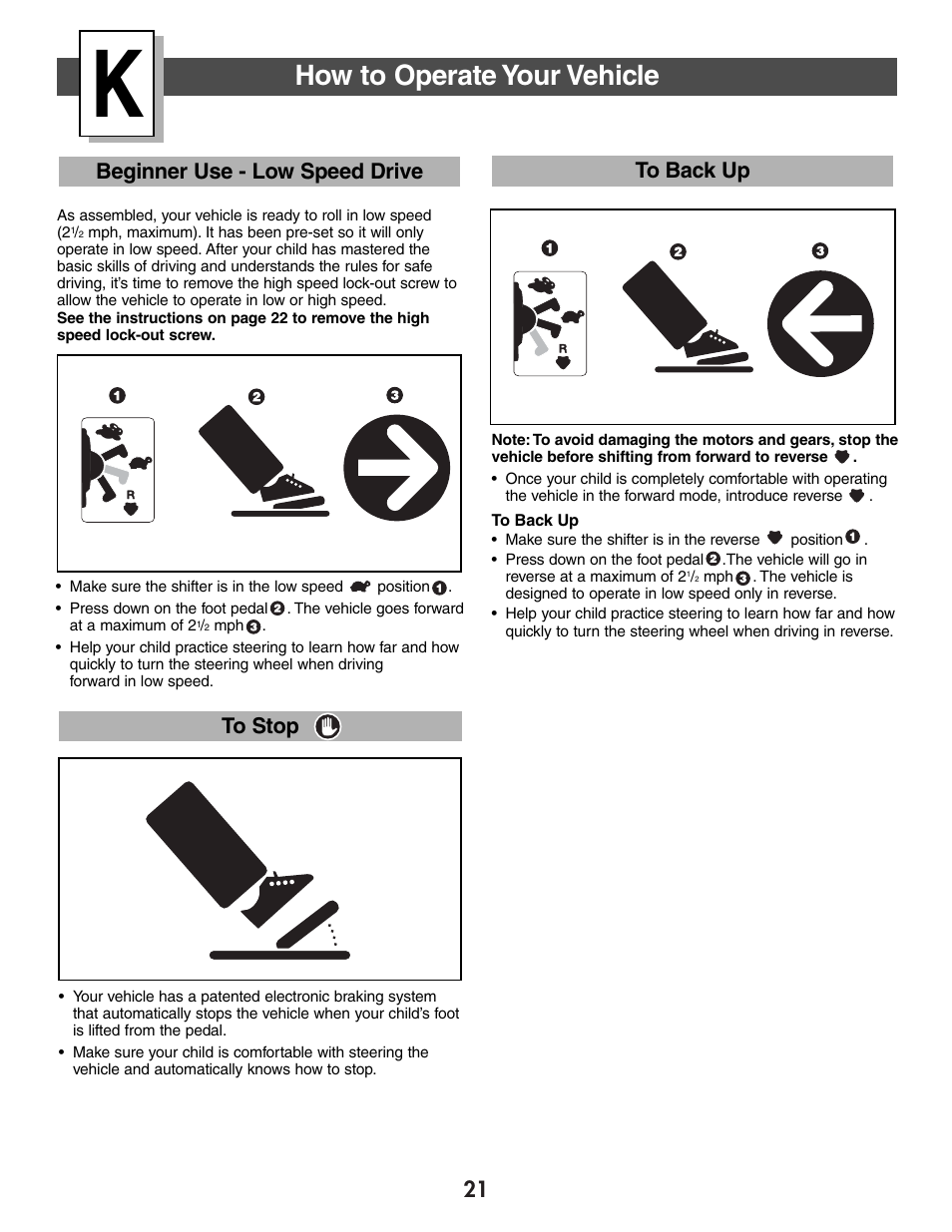 How to operate your vehicle, Beginner use - low speed drive to stop | Jeep WRANGLER B7659 User Manual | Page 21 / 28