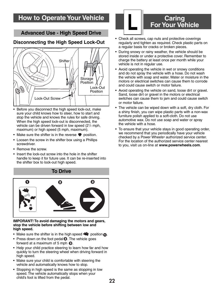 Caring for your vehicle, How to operate your vehicle, 22 to drive | Advanced use - high speed drive | Jeep WRANGLER B7659 User Manual | Page 22 / 28