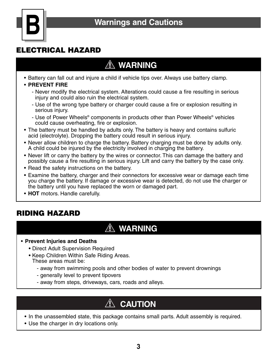 Caution warning warning, Warnings and cautions | Jeep WRANGLER B7659 User Manual | Page 3 / 28