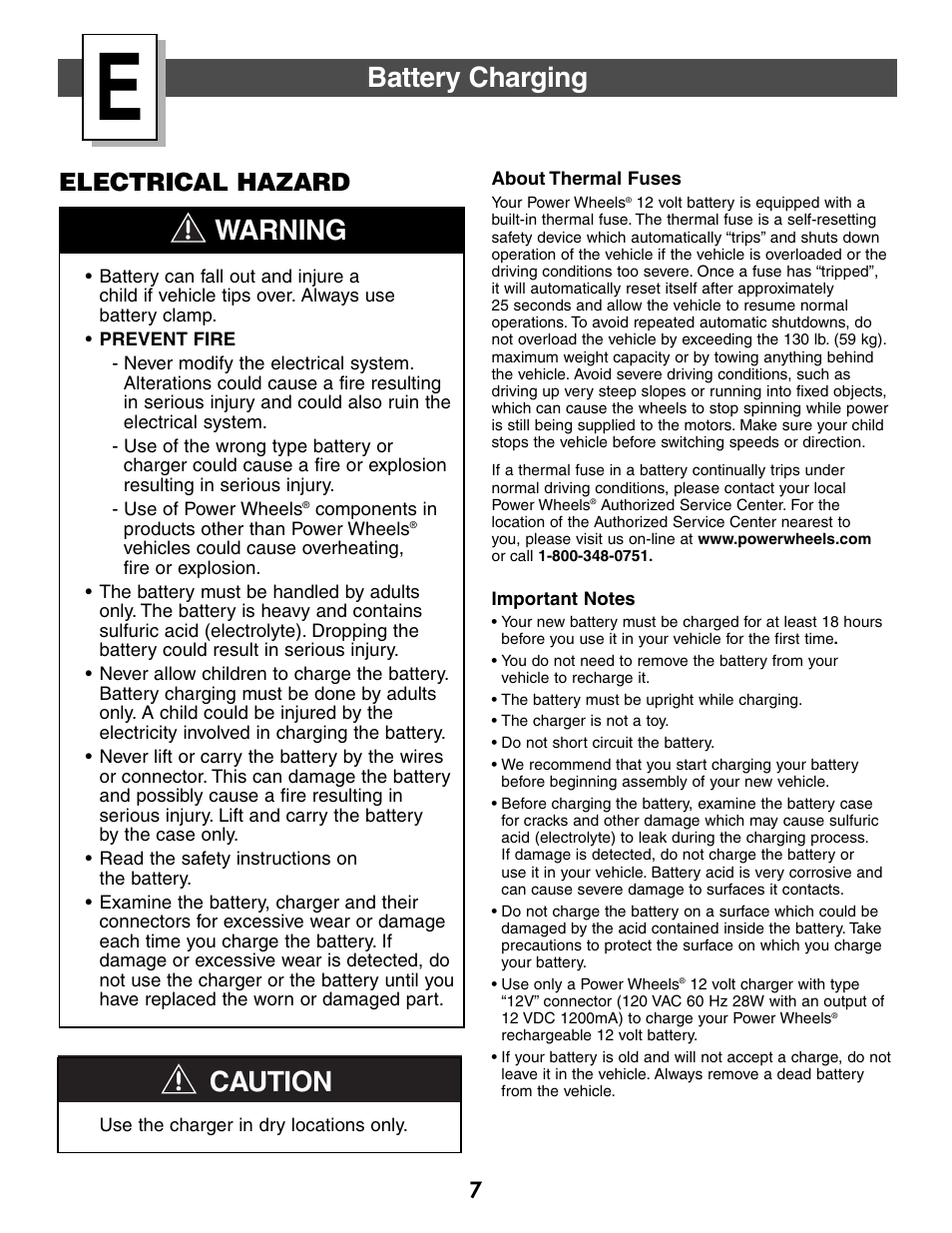 Caution, Warning, Battery charging | Electrical hazard | Jeep WRANGLER B7659 User Manual | Page 7 / 28