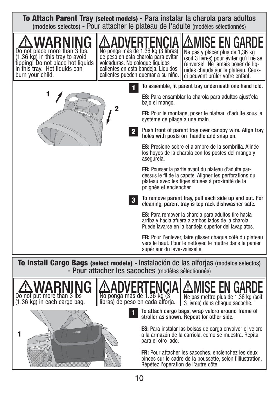Ƽwarning, Ƽadvertencia, Ƽmise en garde | Jeep S51J-T-R2 User Manual | Page 10 / 20
