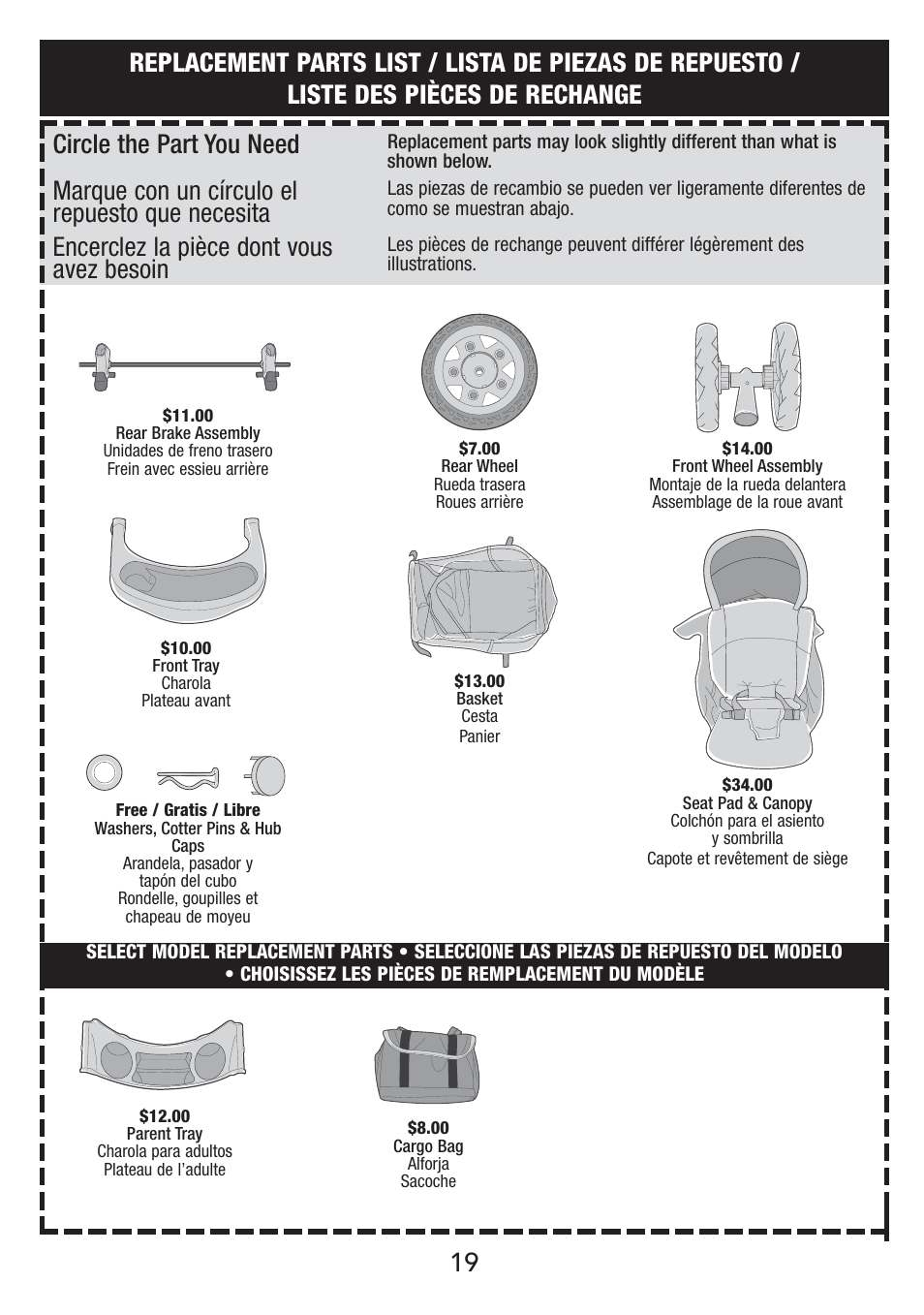 Encerclez la pièce dont vous avez besoin, Marque con un círculo el repuesto que necesita | Jeep S51J-T-R2 User Manual | Page 19 / 20