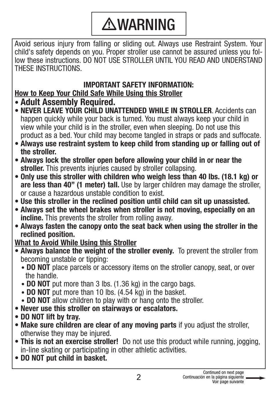 Ƽwarning, Adult assembly required | Jeep S51J-T-R2 User Manual | Page 2 / 20