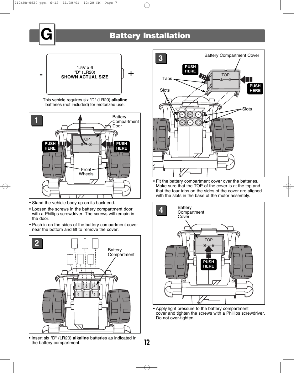 Battery installation | Jeep 74240 User Manual | Page 12 / 20
