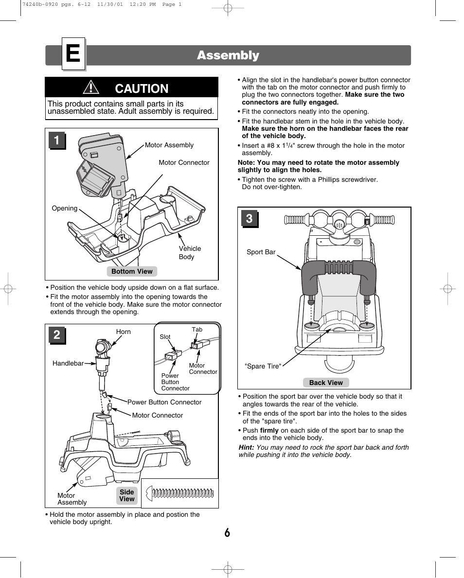 Assembly, Caution | Jeep 74240 User Manual | Page 6 / 20