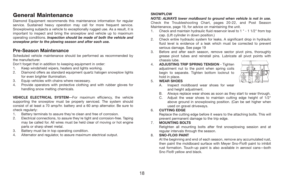 General maintenance, Pre-season maintenance | Jeep E-60 User Manual | Page 19 / 42