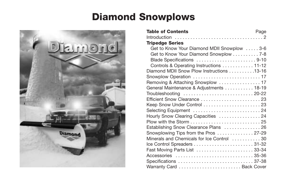 Diamond snowplows | Jeep E-60 User Manual | Page 2 / 42