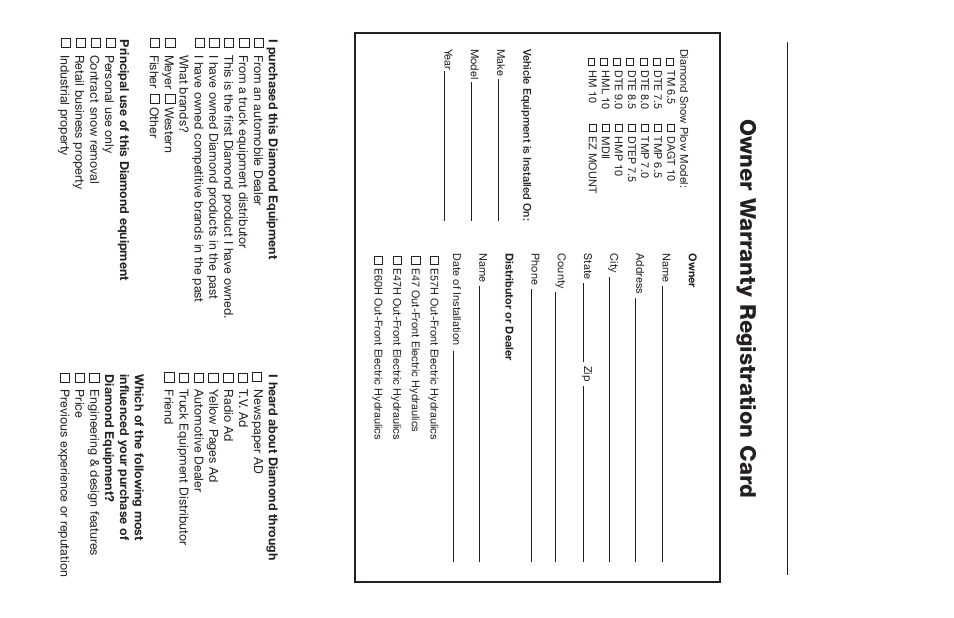 Owner w a rranty registration car d | Jeep E-60 User Manual | Page 40 / 42