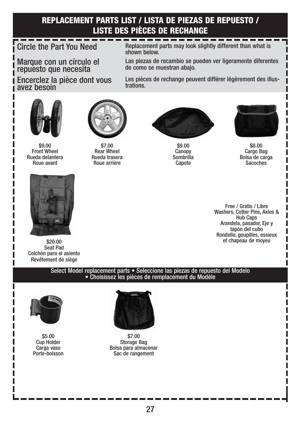 Encerclez la pièce dont vous avez besoin, Marque con un círculo el repuesto que necesita | Jeep S58J-T-R2 User Manual | Page 26 / 27