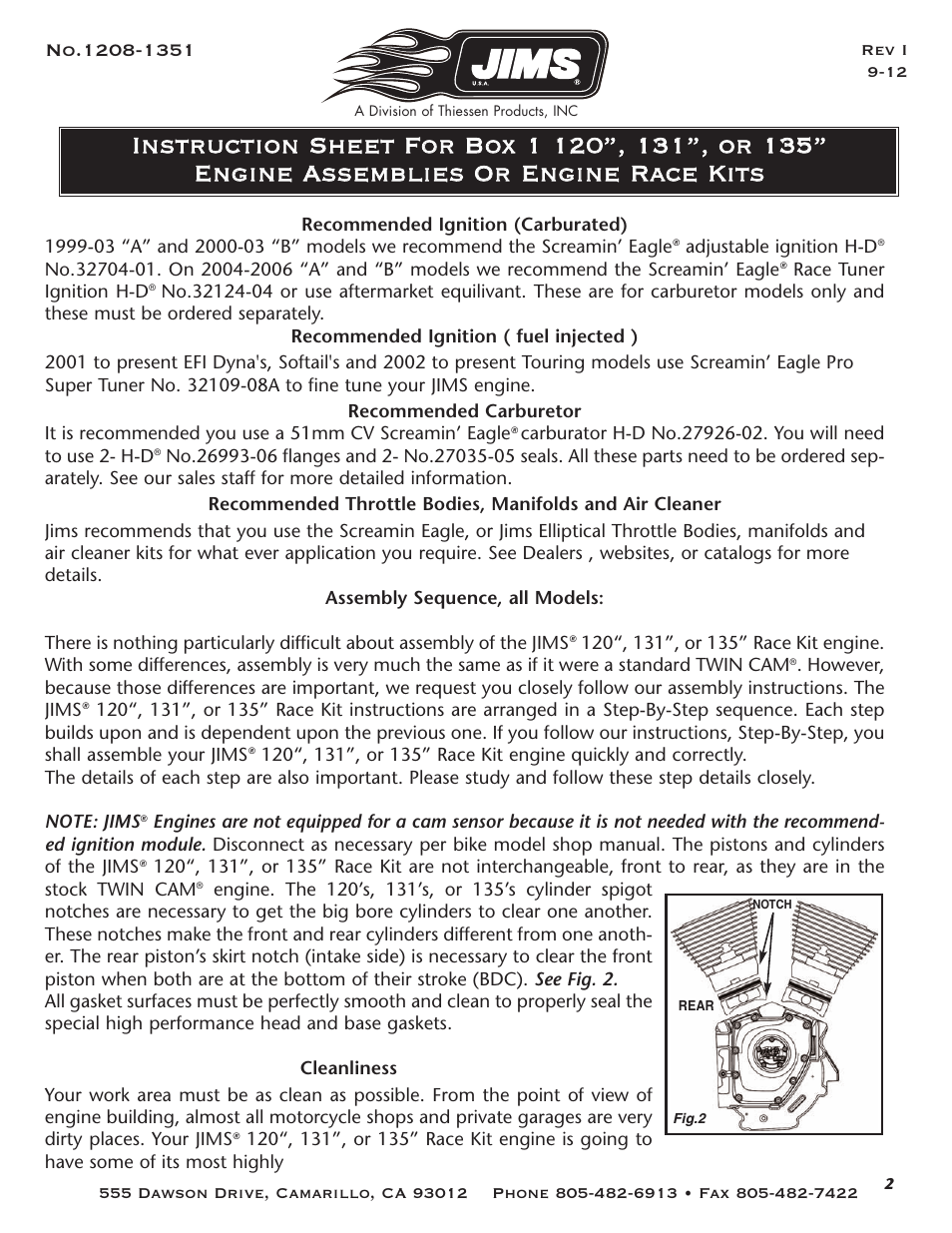 Jims USA Twin Cam Racekit Box 1 1208-1351 User Manual | Page 3 / 10