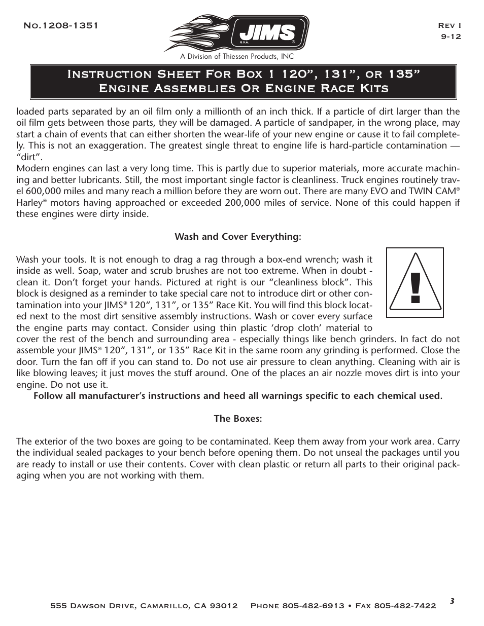 Jims USA Twin Cam Racekit Box 1 1208-1351 User Manual | Page 4 / 10