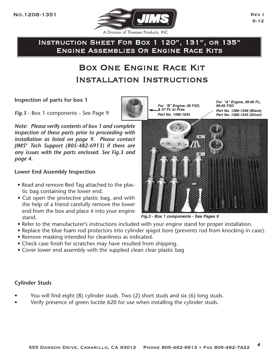 Jims USA Twin Cam Racekit Box 1 1208-1351 User Manual | Page 5 / 10