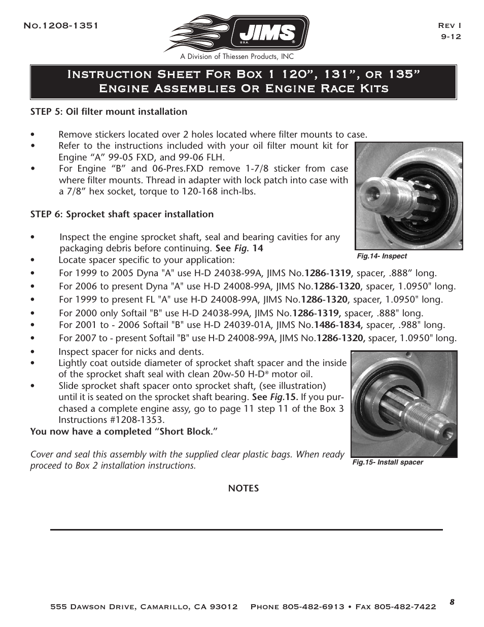 Jims USA Twin Cam Racekit Box 1 1208-1351 User Manual | Page 9 / 10