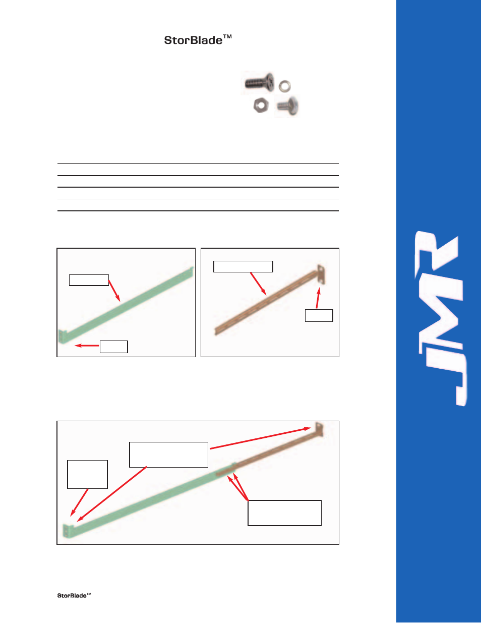 Rail mounting kit hardware, Spare hardware parts, Rail installation | Storblade | JMR electronic 1U SCSI JBOD User Manual | Page 19 / 23
