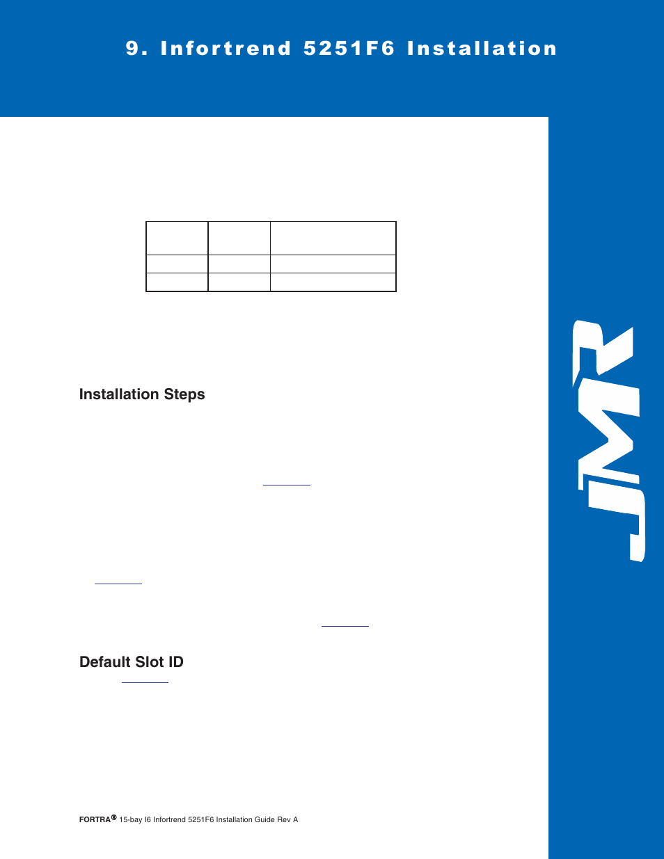 Infortrend 5251f6 install, Installation steps, Default slot id | Infortrend 5251f6 installation, Installation steps -1 default slot id -1 | JMR electronic Fortra 5251F6 User Manual | Page 28 / 30