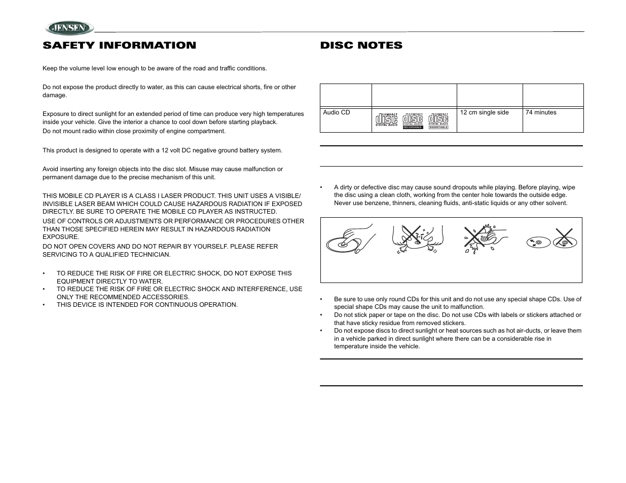 Mcd5060, Safety information | Jensen Marine Direct MCD5060 User Manual | Page 2 / 10
