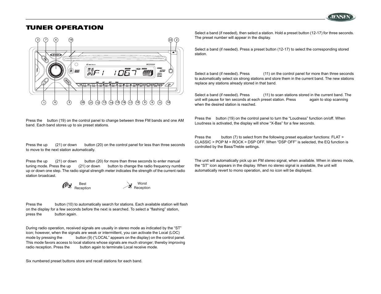 Mcd5060, Tuner operation | Jensen Marine Direct MCD5060 User Manual | Page 7 / 10