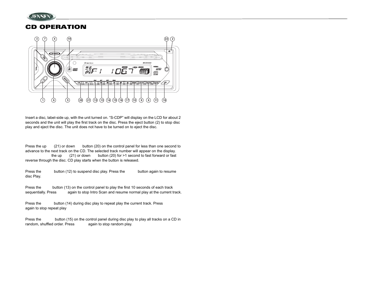 Mcd5060, Cd operation | Jensen Marine Direct MCD5060 User Manual | Page 8 / 10